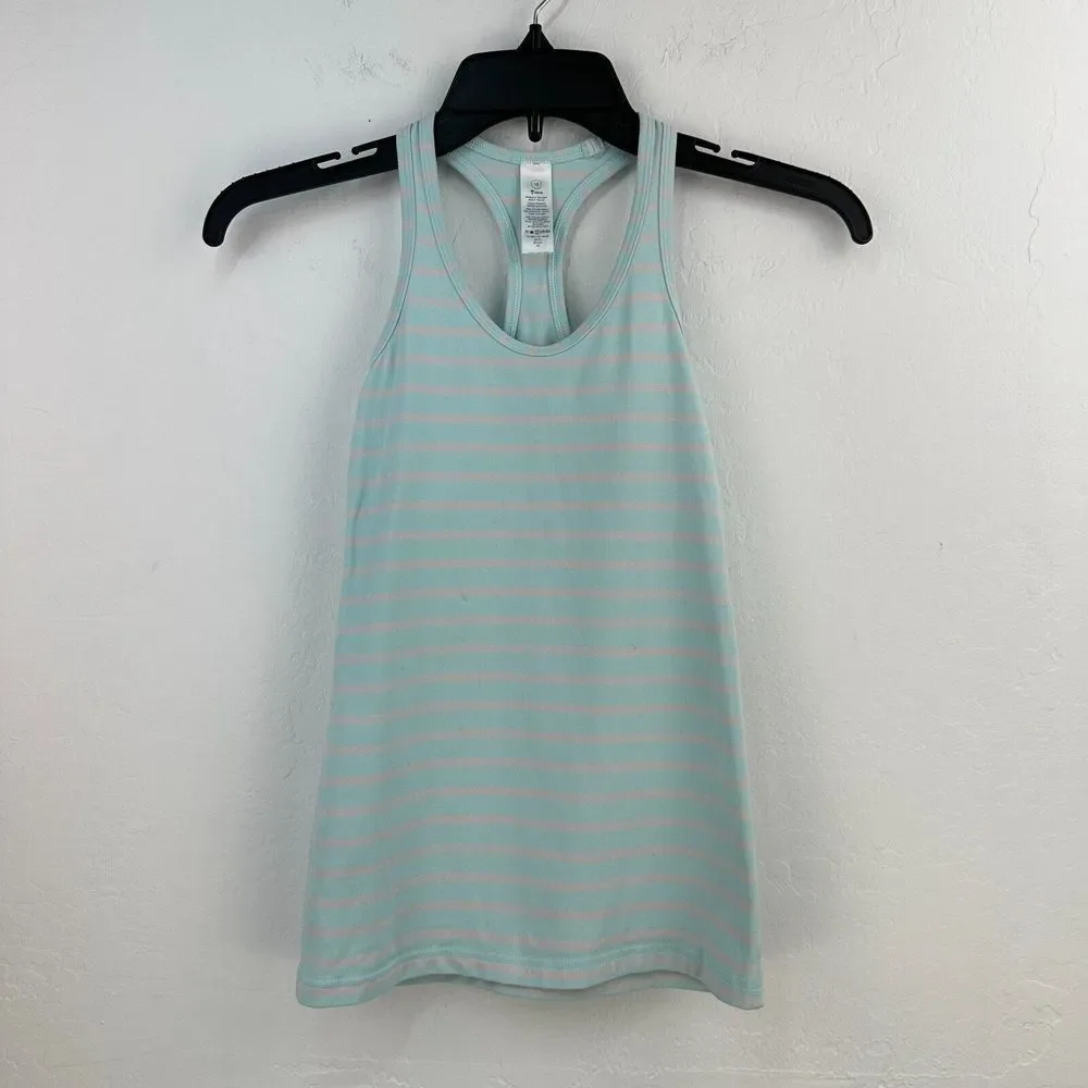 Ivivva Tank Top Kids 10 Pink Blue Striped Nylon Stretch‎ Racerback Scoop Neck